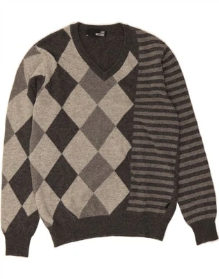 Suéter Jersey MOSCHINO Para Hombres Cuello en V Pequeño Gris Argyle/Diamante Lana DF55 Foto 1 de 4