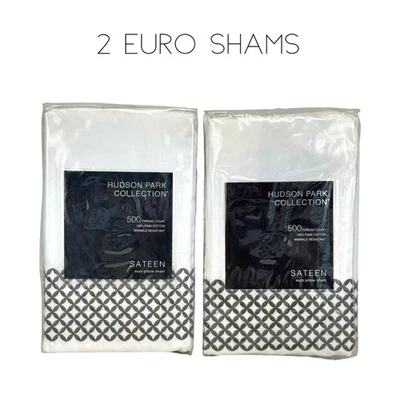 Hudson Park Bordado Geo Algodón EURO Sham Set CARBÓN - Par Foto 1 de 4