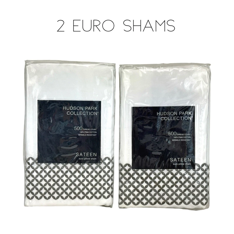 Hudson Park Embroidered Geo White Euro Sham 26 X 26. 100 Pima Cotton