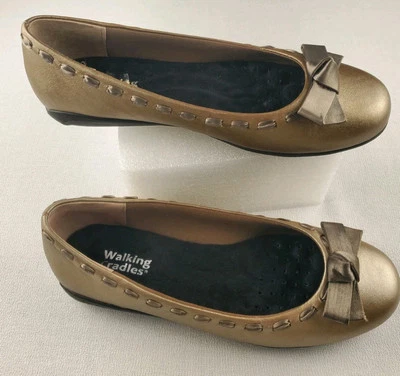 Cunas para caminar cervatillo bronce ballet planos para mujer talla 6B arco cómodo metálico Foto 1 de 4