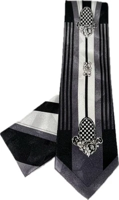 Da Ciro Boys Tie Hanky Set Black Silver White 3" Wide 54" Long 100% Polyester - Image 1 of 4