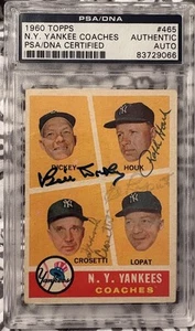 Dickey Houk Crosetti Lopat PSA DNA Signed 1960 Topps Yankees Coaches Quad Auto - Picture 1 of 2