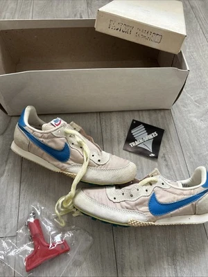 VTG Nike Shoes Track Spikes 80's Zoom Distance USA 4 DS White Blue B Grade OG - Image 1 of 4