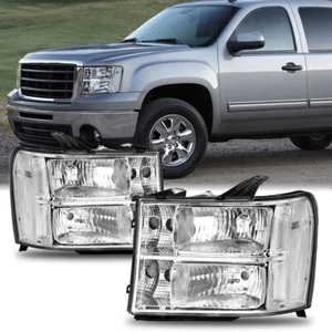 Left & Right Chrome Headlight Clear Lens Front Lamps For 2007-2014 GMC Sierra - Picture 1 of 9
