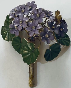 "BROCHE ORIGINAL DE ROBERT VOLUMEN DÉCADA DE 1950 RAMO DELICADO ESMALTE FLORES-3 3/4""" - Imagen 1 de 12