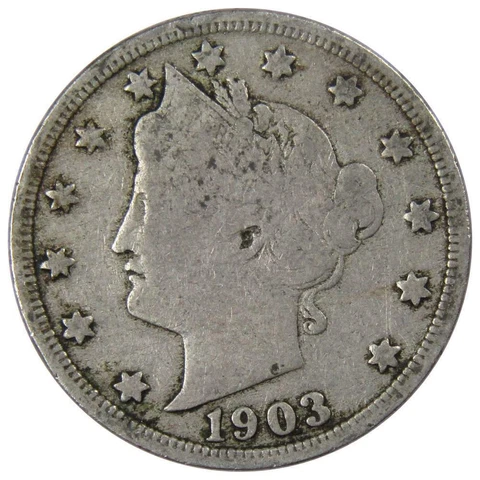 1903 Liberty Head V Nickel 5 Cent Piece VG Very Good 5c US Coin Collectible Cover