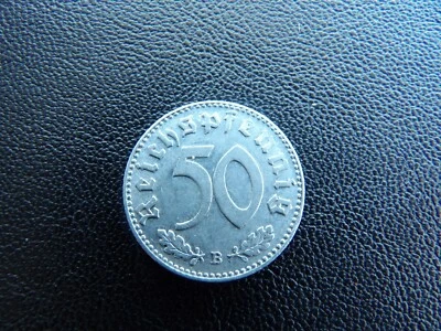 Germany 1944 B swastika Aluminum Nazi Eagle 50 pfennig Reichspfenning Coin H3 - Image 1 of 4