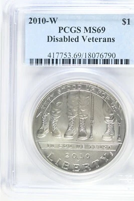 2010 W UNCIRCULATED $1.00 Silver Commemorative - Disabled Vets - PCGS MS 69 - Image 1 of 2