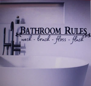 Bathroom Rules Wash Brush Floss Flush Quote Saying Wall Sticker Home Decal Decor - Picture 1 of 4