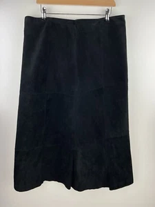 Montana Co Genuine leather Suede maxi Skirt In Black size XL/UK14 - Foto 1 di 6