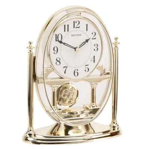 Rhythm Gold Oval Mantel Clock with Swinging Pendulum CRP609WR18 - Picture 1 of 1