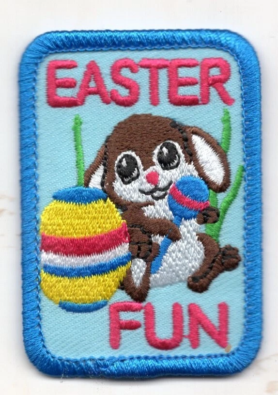 EASTER FUN Iron On Patch Holiday Religious Church Bunny - Image 1 of 1