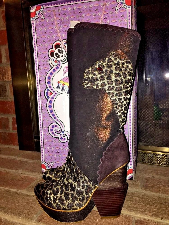 Sexy BOTAS DE TACÓN ALTO CUÑAS DE VAQUERO LEOPARDO PUMA ALTA ELECCIÓN IRREGULAR Talla 7,5 Foto 1 de 4