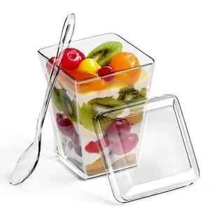 50 Pack 5oz Square Dessert Cups with Lids Clear Parfait Bowls 50 Spoons - Picture 1 of 8