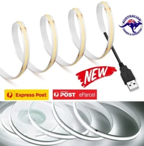 1M COOL WHITE 5V FLEXIBLE COB LED STRIP LIGHT 320 LED/M WITH USB CONNECTION LEAD - Picture 1 of 4