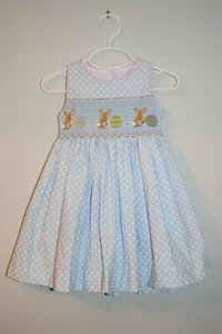 NWT Spring EASTER Painter Bunnies Smocked Girl Dress 18M - Picture 1 of 2