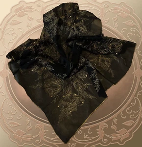Vintage Scarf Japan 1940’s Gold on Black Screen Print Square 27 In Upcycle #KA - Picture 1 of 9