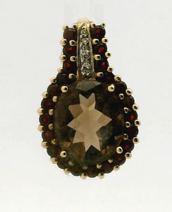 9ct Yellow Gold Pendant Smokey Quartz and Diamonds Gemstones Size: 21mm x 13mm - Picture 1 of 8