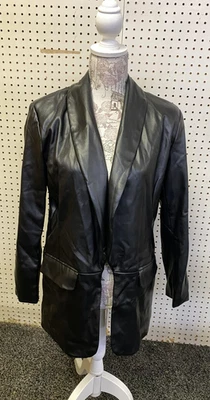 Boohoo Jacket Womens US 6 Black Faux Leather Open Front Blazer Moto Style Lined - Image 1 of 4