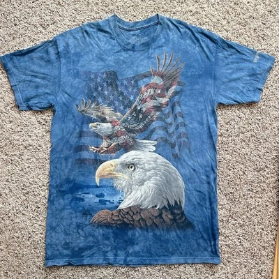 AP The Mountain Shirt Sz Large Blue Tie Dye Screaming Bald Eagle 2011 Wildlife - Image 1 of 4