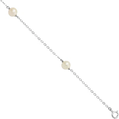 Corrente de 3 estações ouro branco sólido 14K 5 mm redonda pérola cultivada em água doce... - Imagem 1 de 4