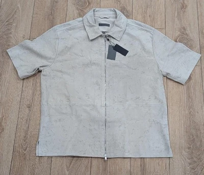 $698 Mens John Varvatos "Wade" Suede Perforated Shirt Jacket Chalk 58 US 48 - Image 1 of 4