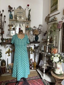 Vintage Adini Checkered Gingham Midi Dress 12 14 Indian Cotton 90s - Picture 1 of 6