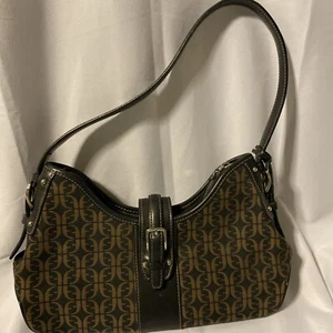 Vintage Fossil Monogram Y2K Purse Shoulder Bag Brown Canvas Leather Key Charm - Picture 1 of 19