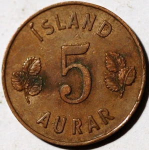 Island 5 Aurar 1946 Europian Coins - Picture 1 of 2