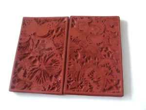 Set of 2 Unmounted Textured Design Red Rubber Stamps Butterflies Floral - Picture 1 of 5