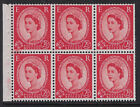 GB BOOKLET PANE :1958 2 1/2d carmine-red pane of 6 UP. WMK SGSB82 MNH- smudged