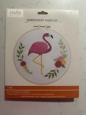 Crafts, Embroidery 8" Hoop Kit, Pink Flamingo and Florals! - Image 1 of 2