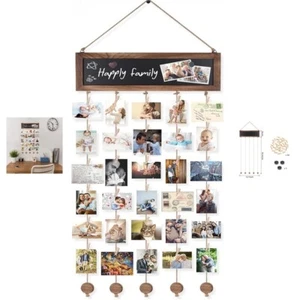Picture Frame Hanging Collage Photo Display Blackboard 30 Clips Board Wood Frame - Picture 1 of 8