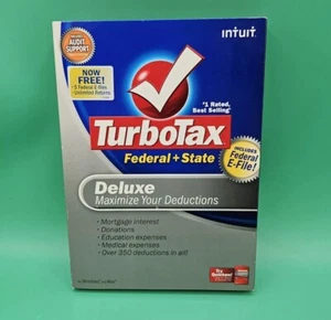 Turbotax Deluxe 2008 Deluxe for Federal Returns - CD and Box Windows and Mac - Picture 1 of 1