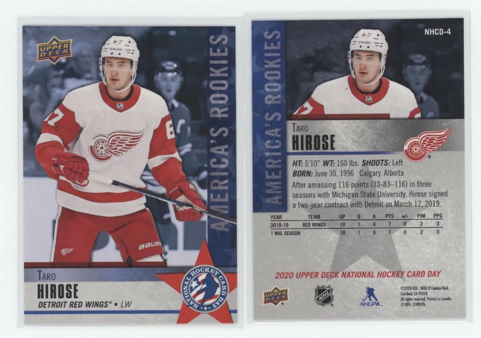 4ct) Taro Hirose 2020 Upper Deck National Hockey Card Day USA Rookie Card NHCD-4 - Image 1 of 1