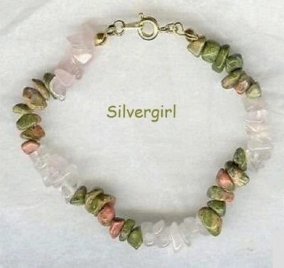 Gemstone Chip Bracelet, Clasp, Stretch, Rose Quartz, Jade, Tigereye, more - Image 1 of 4