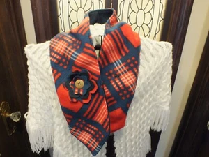 Handmade New Scarf Neck Warmer Red Navyi Handmade Flower 43x5" Soft Fleece - Picture 1 of 2
