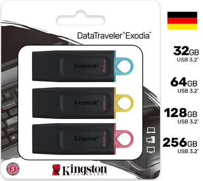 Kingston DataTraveler Exodia USB Stick 64GB 128GB 256GB USB-A 3.2 Flash Drive