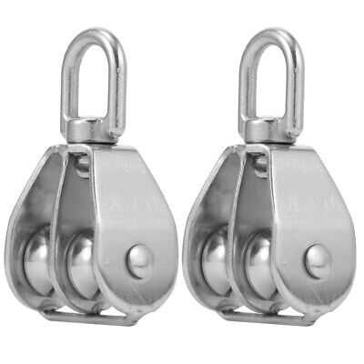 2Pcs Stainless Steel Pulley Rope Pully Lifting Wheel Double Swivel Block M15 • 10.99£