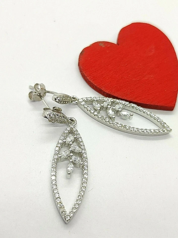 Orecchini DONNA in argento 925 pendenti  zaffiri con foglie anche per spose - Immagine 1 di 4