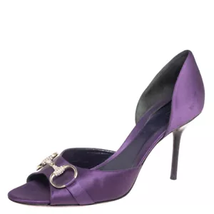 Gucci Purple Satin Horsebit Peep-Toe Sandals Size 41 - Picture 1 of 8