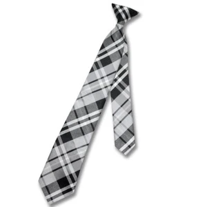 Vesuvio Napoli Boys CLIP-ON NeckTie BLACK GREY WHITE PLAID Youth Neck Tie - Picture 1 of 3