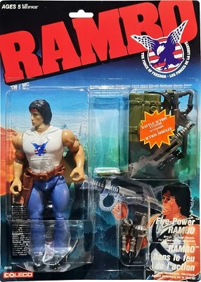 RAMBO: La Fuerza de la Libertad, Figura Rambo Fire-Power, De Colección 1985/86, ¡Nuevo MOSC! Foto 1 de 2