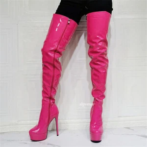 Women Thigh High Boots Platform Round Toe Full Zip Heels Over Knee Boots Shoes - Picture 1 of 7