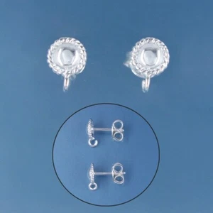 2 Sterling Silver 5.8mm Smooth Round Dome Post Earrings w/Open Loops #33585 - Picture 1 of 5