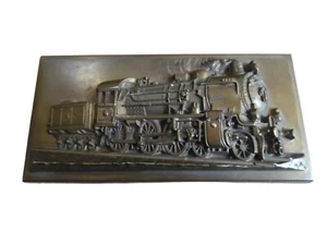 Antiguo pisapapeles placa tren bronce de M.K. - Imagen 1 de 4