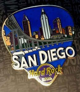 SAN DIEGO HOTEL GREETINGS FROM 17 GUITAR PICK CORONADO BRIDGE Hard Rock Cafe PIN - Picture 1 of 1