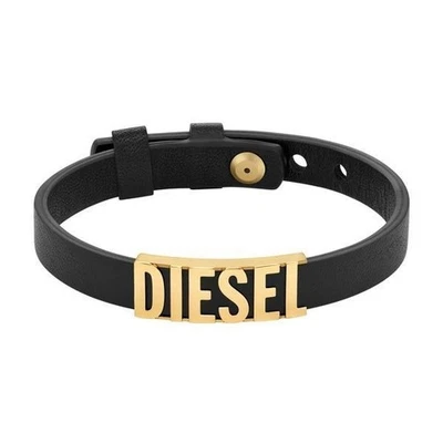 NUEVO CON ETIQUETAS DIESEL Fuente Cuero Negro Pila Pulsera DX1440710 Nuevo Foto 1 de 4