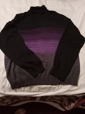 Men's Vintage STRUCTURE Merino-Wool Turtle-Neck Sweater Black/Purple Steiped - L - Image 1 of 4