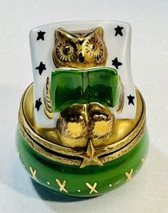 Vintage Limoges France Bedtime Reading Owl Trinket Box - Picture 1 of 6
